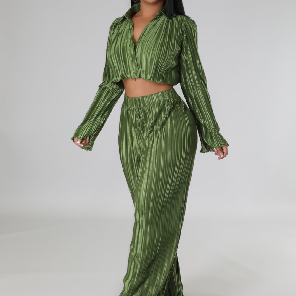 Green Pleated Pant Set